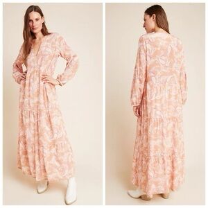 Anthropologie x Kachel Silk Maxi Dress Tiered NWT NEW Size 12